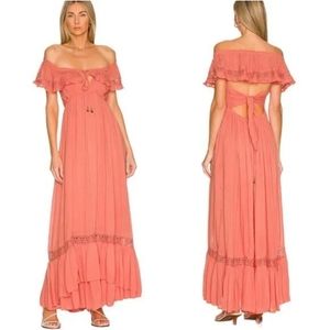 Free People Moonlight Ocean Maxi Dress in Burnt Coral Off-the-shoulder Size XS